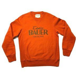 NWOT Eddie Bauer Fleece Lined Sweatshirt Pullover SpellOut Cotton Blend Orange M